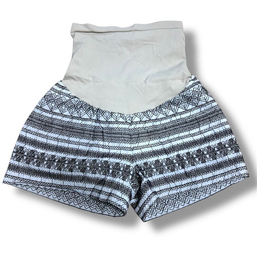 A Pea in the Pod Tan & Black Embroidered 100% Cotton Maternity Shorts Women’s XS